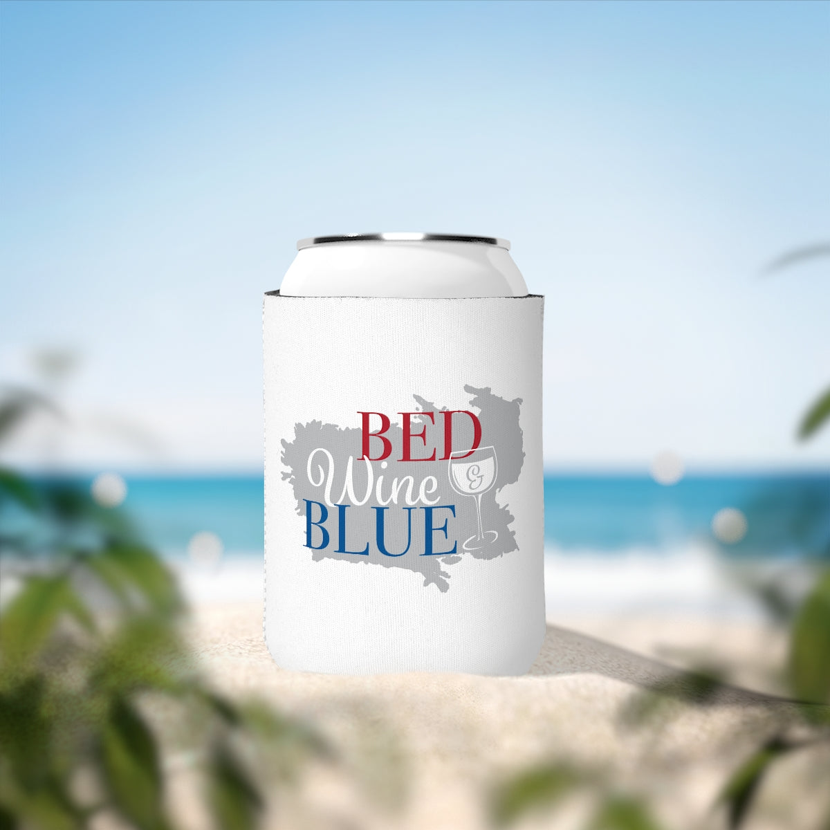 "Bed Wine & Blue" Fun Can Cooler Sleeve